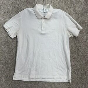 Burberry Polo Shirt Men Large White TB Monogram Logo Check Placket Short Sleeve